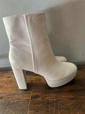 White Platform Ankle Boots - Women's Fashion Heeled Boots